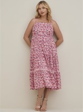 Torrid TIERED TEA LENGTH DRESS - CHIFFON & LUREX FLORAL PINK Size 0 12 Large NWT