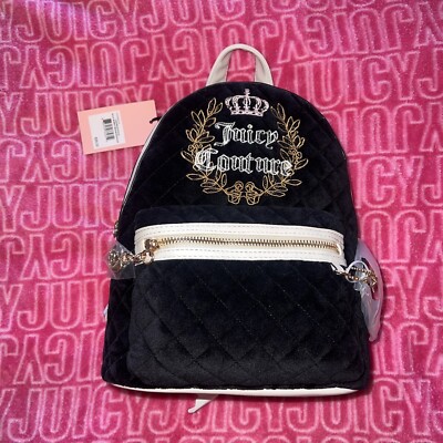 New Pink Black Juicy Couture Mini Backpack Purse Bag Velvet Royal