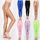 Women Shiny Glossy Oily Gloss High Waist Yoga Leggings Pencil Pants Trousers