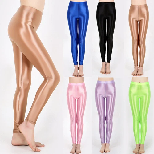 Women Shiny Glossy Oily Gloss High Waist Yoga Leggings Pencil Pants Trousers