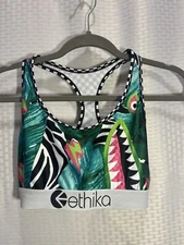 Ethika Woman’s Sports Bra Racer Back M Green Black White Gym, Work Out, Running