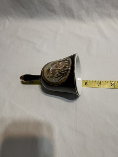Vintage Chokin Bell Black W/ 24k Gilded Trim Butterfly & Flowers Scene - Picture 7 of 8