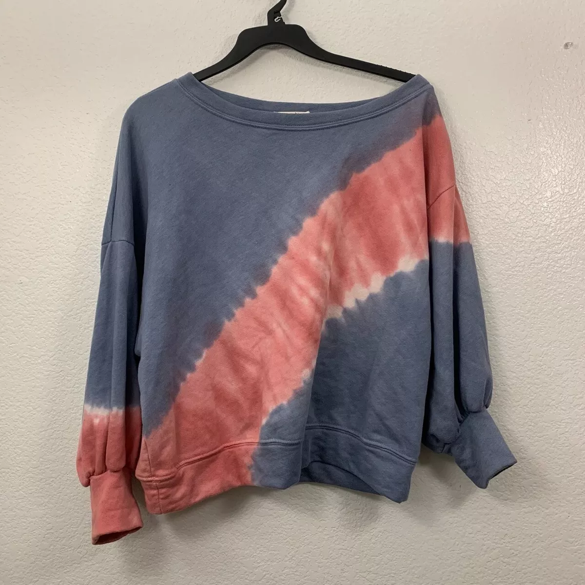 Fantastic Fawn Sweatshirt Womens Size S Blue Pink Tie Dye Oversized Off Shoulder