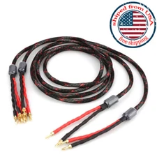 2pcs OCC 12AWG 2 Banana to 4 Banana Bi-wire Speaker Cable HIFI Loudspeaker Cord