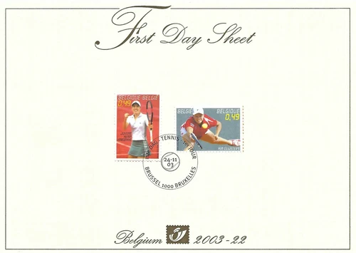 [FDS116] Belgium FDS 2003-22 Tennis First Day Sheet SUPERB