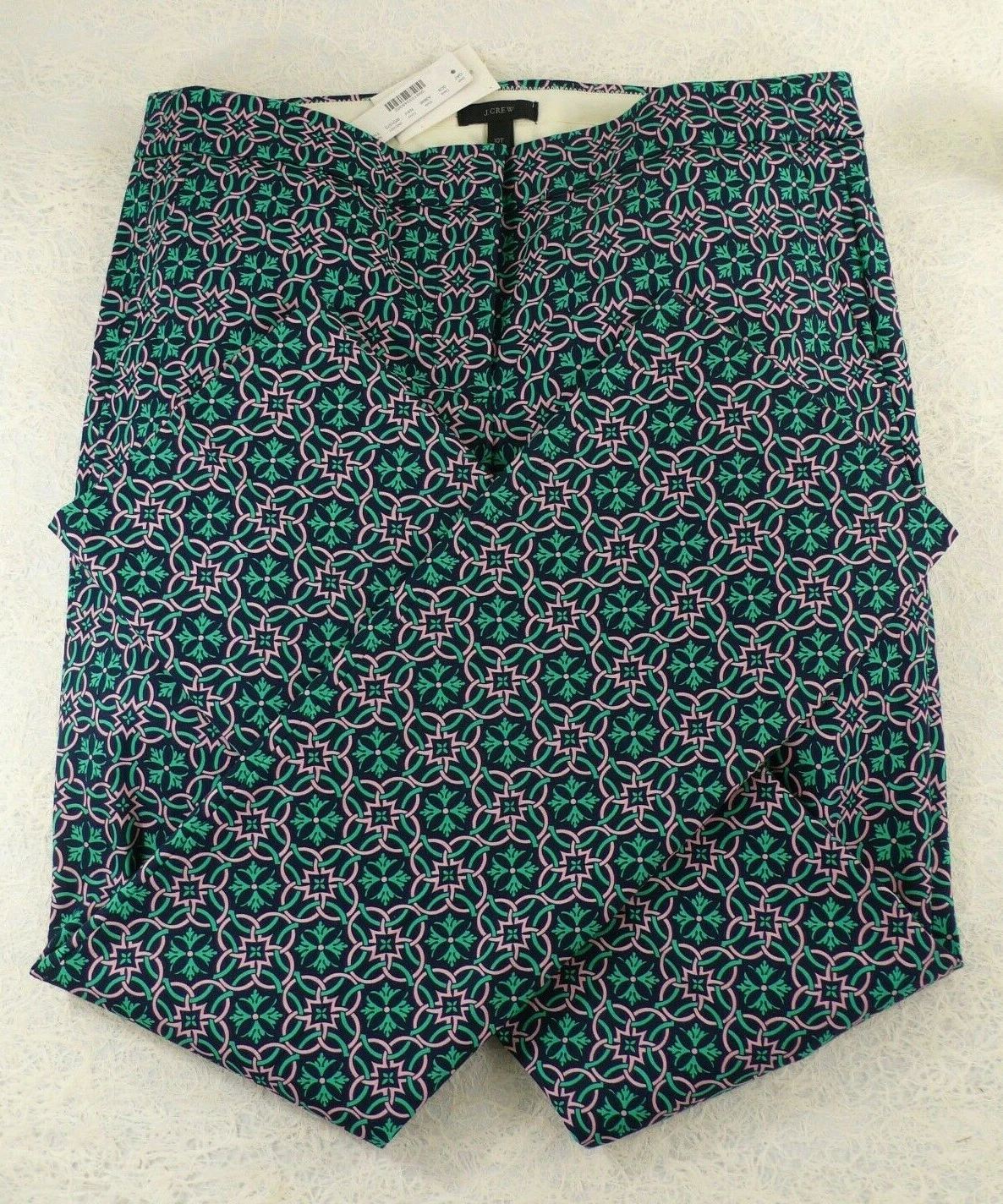NWT J. CREW Rtl $118 CAMPBELL CAPRI PANTS in MEDALLION NAVY GREEN PINK 10 TALL