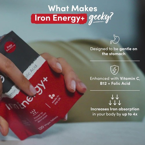 Nutrition Geeks Iron Tablets High Strength Tablet with Vitamin C, B12 Folic Acid - Picture 2 of 11