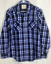 Weatherproof 1948 Mens Button Up Plaid Shirt Blue Long Sleeve Pockets M New