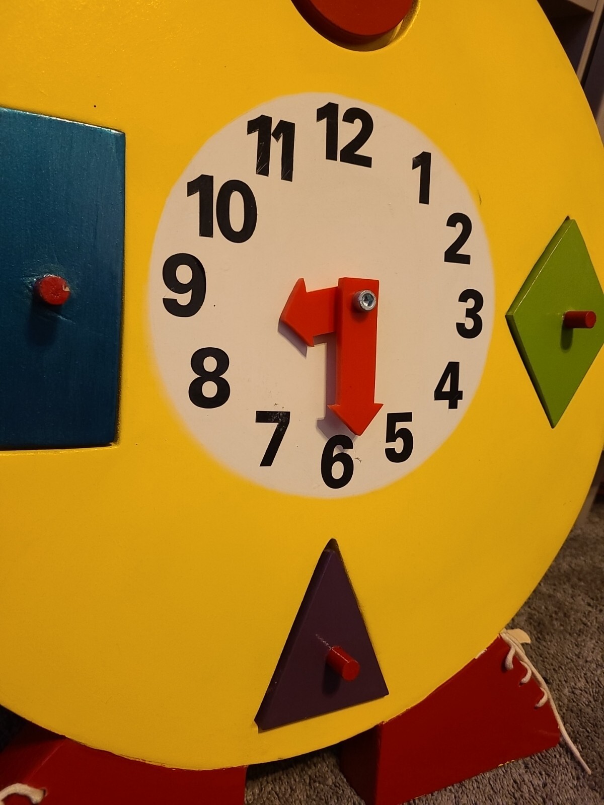 Vintage Bespoke Handmade Large Wooden Childrens Clock And Shape Sorter