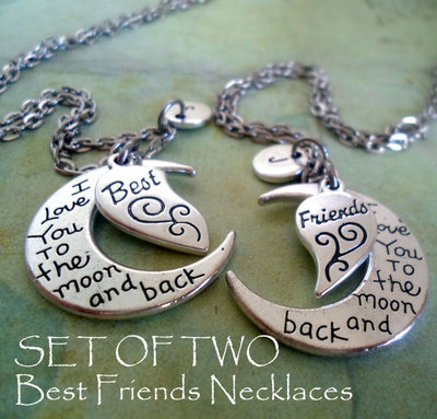 Best Friends I Love You to the Moon Necklaces, Set of 2, With Custom  Letters