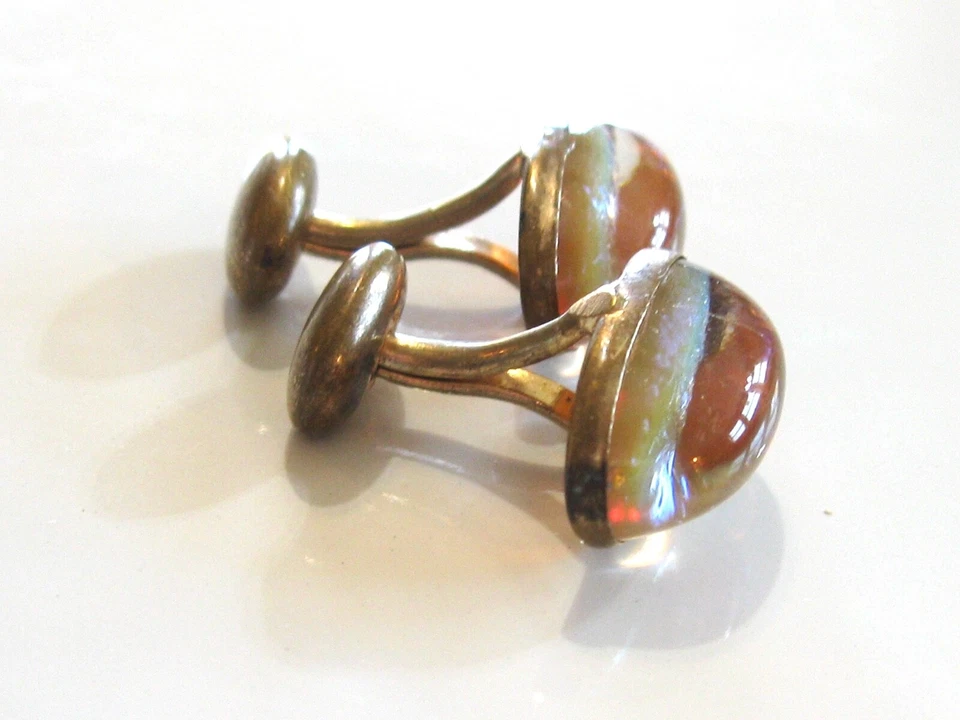 ANTIGUOS GEMELOS VICTORIANOS ANTIGUOS con RARO ZAFIRO DRAGONES ALIENTO ARTE PIEDRAS DE VIDRIO Foto 3 de 4