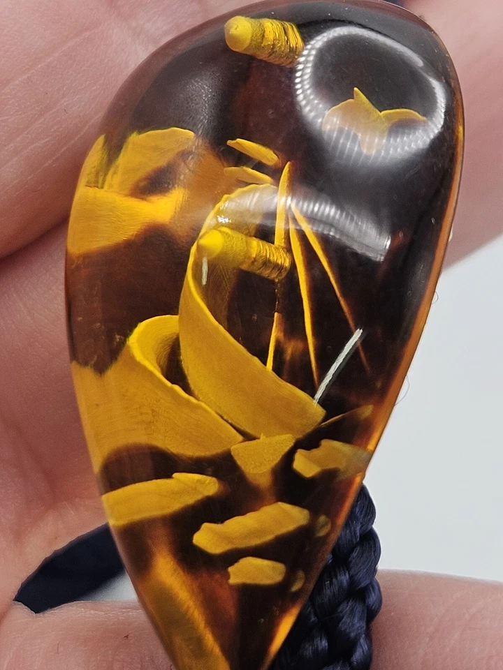 Vintage Amber Lucite Reverse Carved Sail Boat Rope Bolo Tie - Image 4 of 4