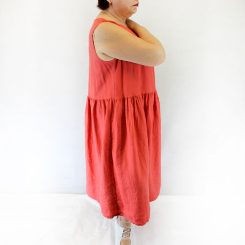 Yuvita Plus Size Linen Flax Sleeveless Coral Hip Pocket Dress 2X - Picture 6 of 8