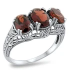 ART DECO STYLE GENUINE 3.5 CARAT GARNET 3 STONE 925 STERLING SILVER RING    249X