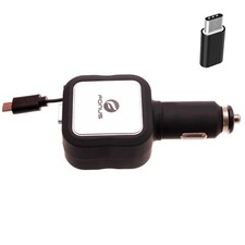 Retractable Car Charger 4.8Amp 2-Port USB USB-C Adapter DC Socket for Tablets