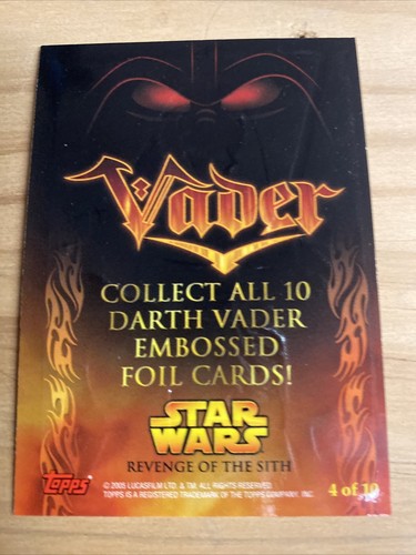 STAR WARS 2005 TOPPS REVENGE OF THE SITH DARTH VADER EMBOSSED FOIL INSERT 4OF10 - Picture 2 of 2
