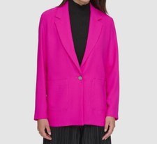 DKNY Women's Pink Notched Collar One-Button Satin Blazer Jacket Size L