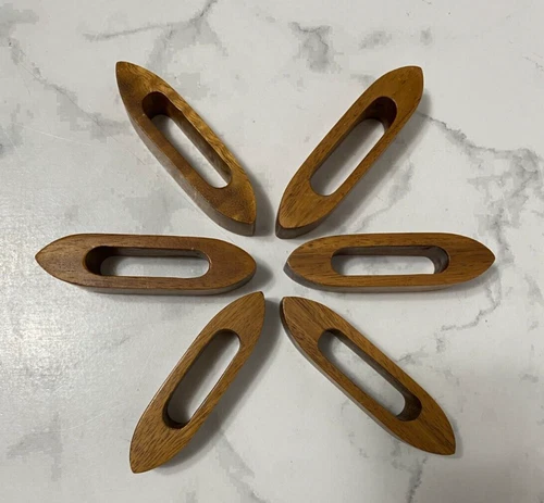 Vintage Teak Napkin Rings Holders Wooden MCM  Set of 6 
