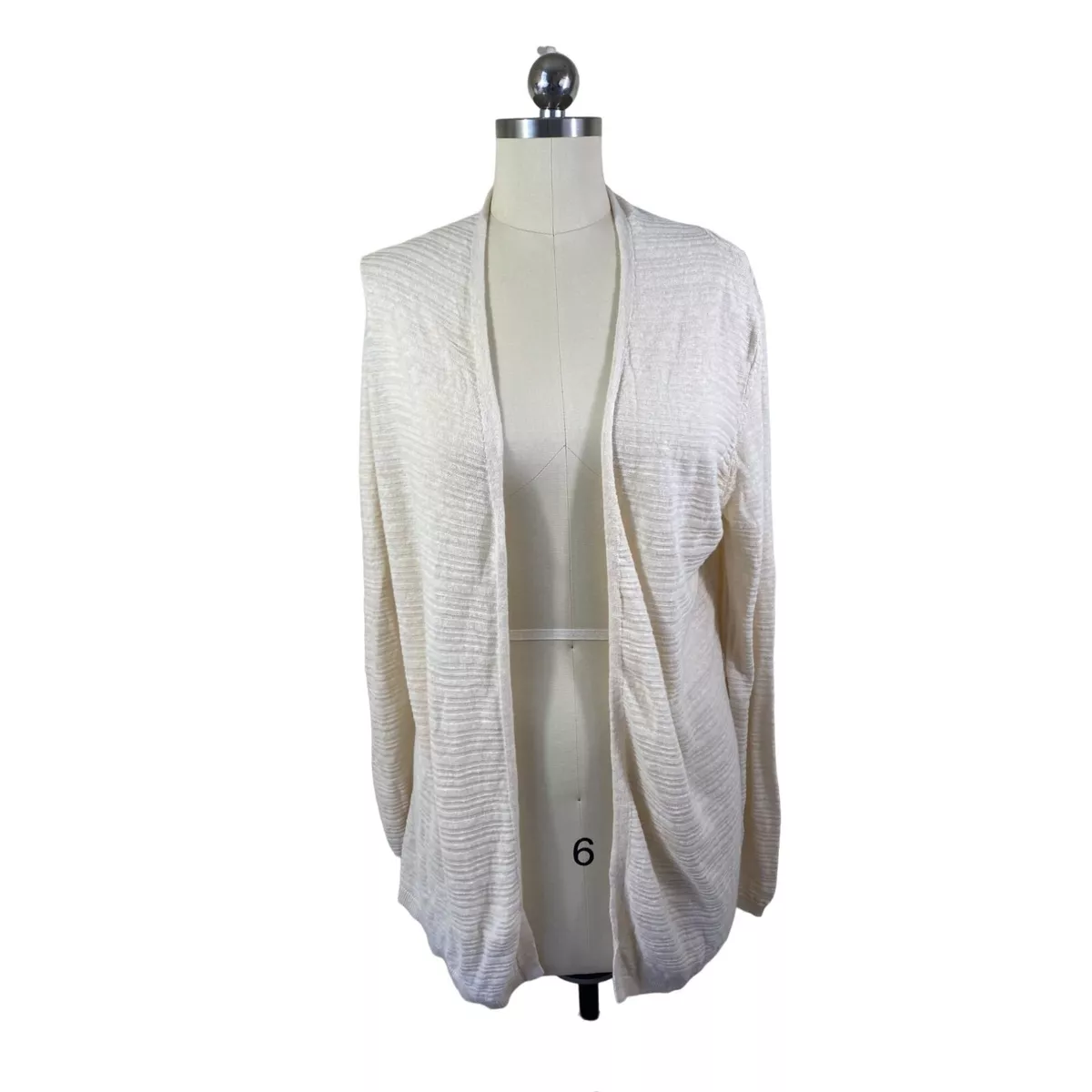 Cynthia Rowley Womens Linen Cardigan Sweater Medium Ivory Open