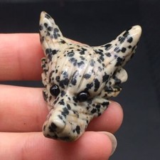 Natural Spots Stone Crystal Manual Carved Wolf's Head Pendant Healing DIY 70ct