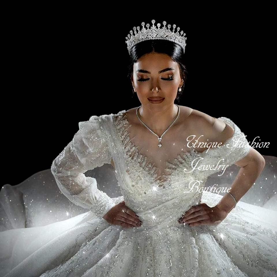 18k Platinum Plated made w Swarovski Crystal Tennis Necklace Earrings Bridal Set - Image 4 of 4