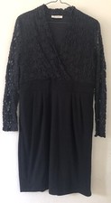 Kaliko Size 12 Black Lace Crossover Long Sleeve Jersey Evening Party Dress