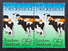 Netherlands: 1974 Anniversaries unmounted mint pair of 25c Netherlands Cattle