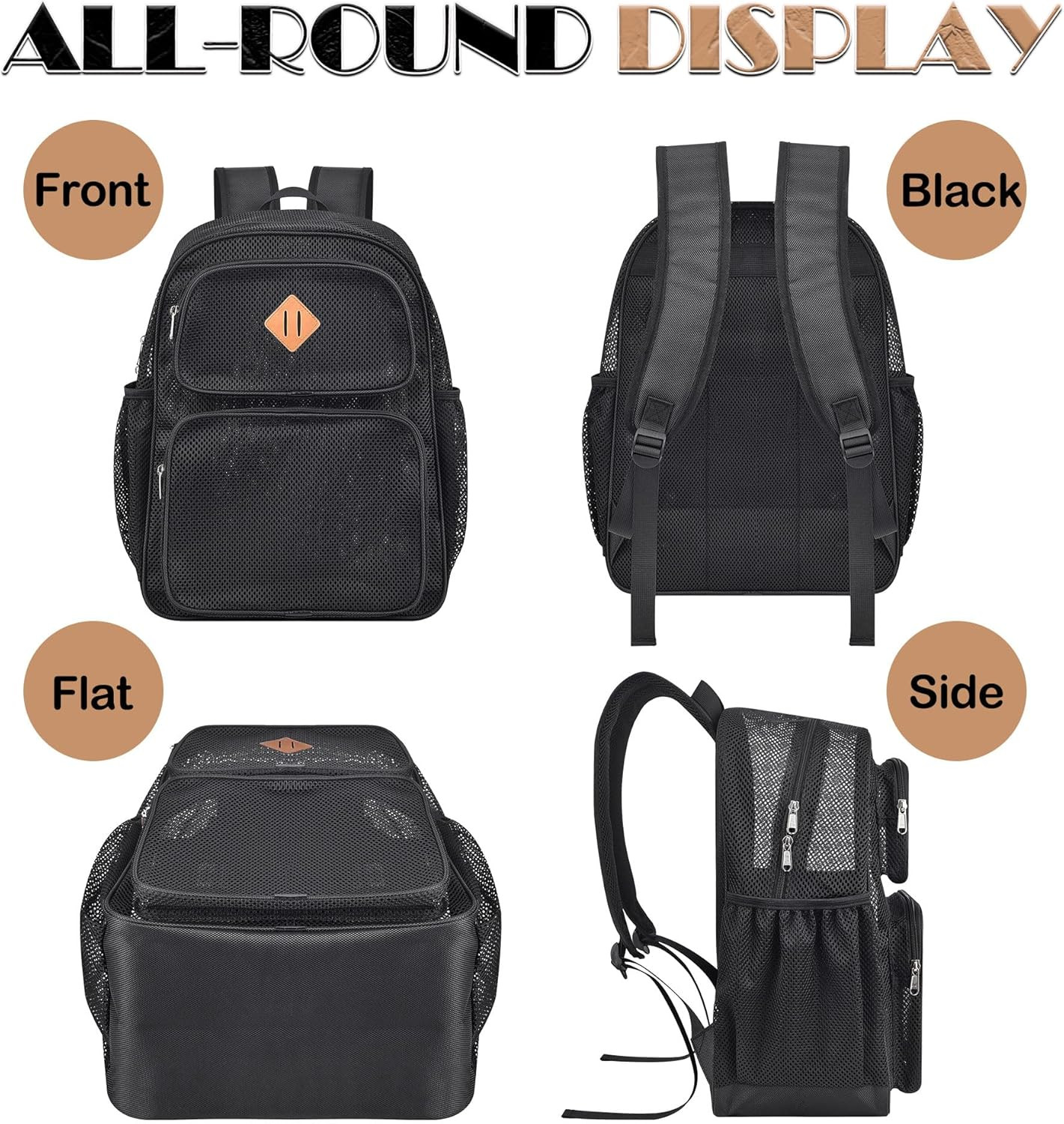 Mesh Backpack Heavy Duty See through Mesh Bookbag for Adults Boys Girls 27L 