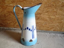 Vintage Enamel Metal Water Pitcher 1950s Decor Brocante Kitsch