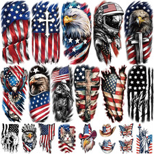 77 Sheets Independence Day Temporary Tattoos, USA Flag Patriotic Waterproof Fake
