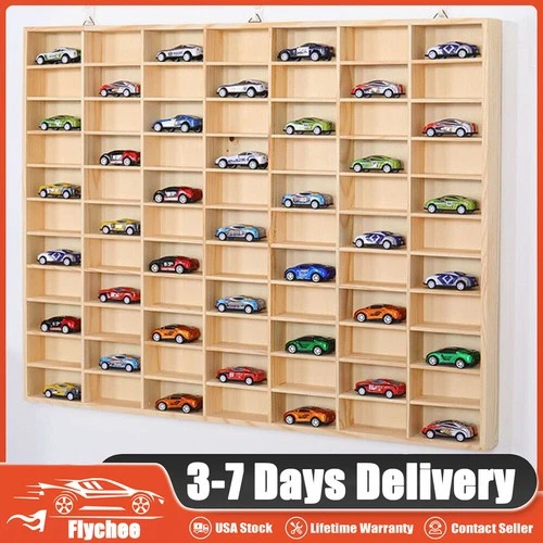 60 Grid Wooden Shelf FOR Wheels Diecast Matchbox 1/64 Toy Display Case US
