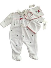 Vintage Little Me Baby  s First Christmas 3 Piece Set 9 Months Sleeper Bib Hat