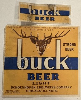 Buck Beer by Schoenhofen Brewing Beer Label Chicago IL Illinois IRTP Permit