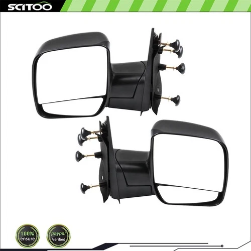 Clear Pair LH+RH Manually Telescoping Black Mirrors For 2003-14 Ford Econoline