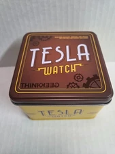  ⚡️ Thinkgeek Tesla Watch🕑 (Analog with Leather Band) Brand New With Key In Box