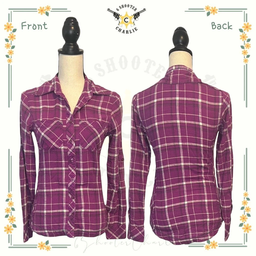 Womens Columbia Purple Plaid Long Sleeve Cotton Outdoor Button Down Shirt XS