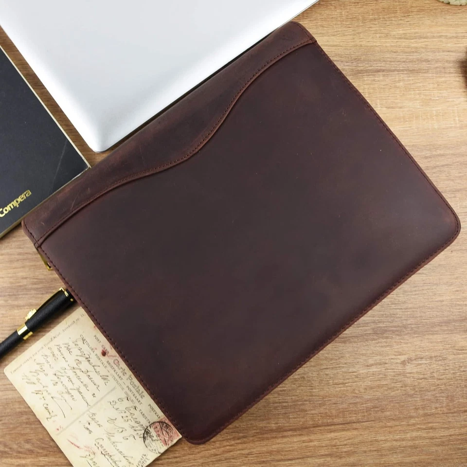 A5 Leder Aktenmappe | Konferenzmappe | Schreibmappe | mit Reißverschluß - Bild 2 von 4