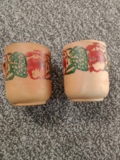 A Pair of Clay Mugs for Coffee Tea with Apples and Strawberry Design New