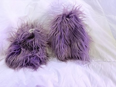 Pair Faux Fur FUZZY purple Leg Muffs Warmers Shoe Toppers kids Halloween costume