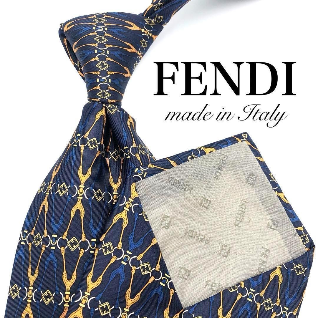 FENDI Navy Blue Pattern Tie All-Over Design Used