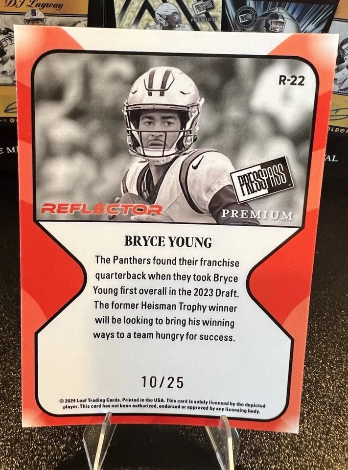 2024 Press Pass Premium 🏈 Bryce YOUNG (RC) /25 REFLECTOR Carolina PANTHERS - Image 4 of 4