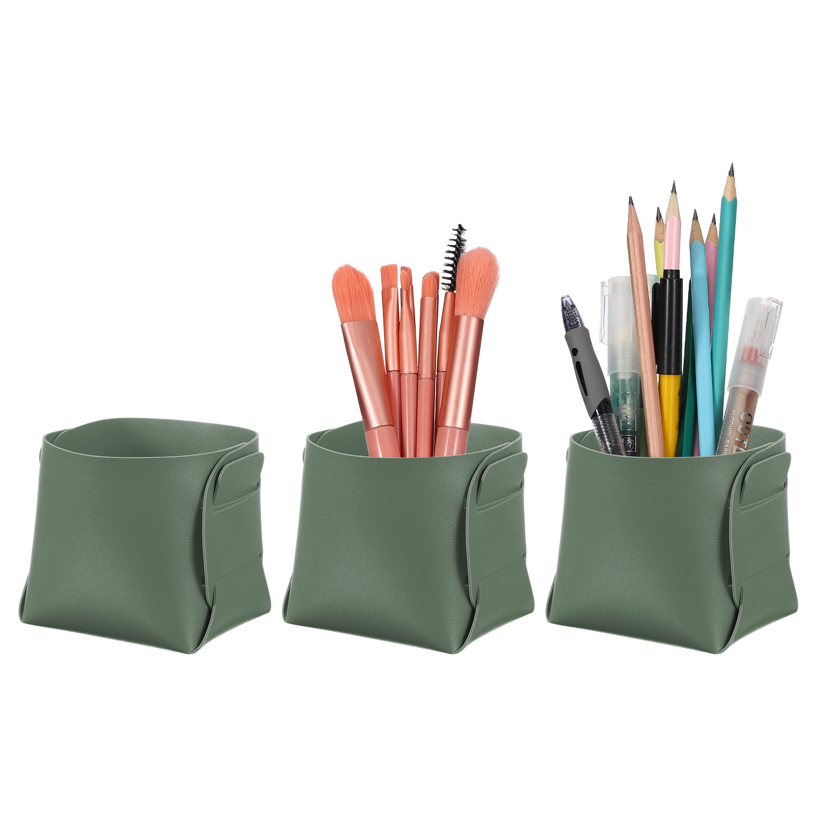 3 Pack Leather Desk Organizer, Leather Jewelry Valet Tray, Dark Green