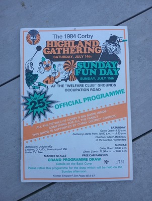 Schönes Vintage Corby Highland Gathering Sunday Funday Programm 1984