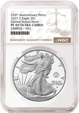 2025 s silver eagle navy 250th anniversary privy ngc pf69 brown presale