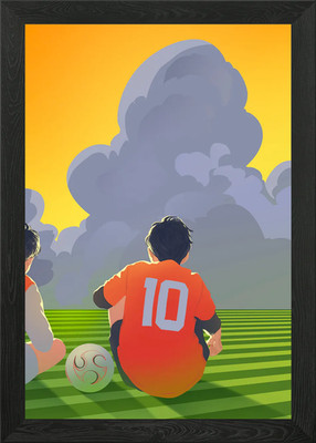 Soccer Players Under Cloudy Sky Framed Wall Art Poster Canvas Print Picture