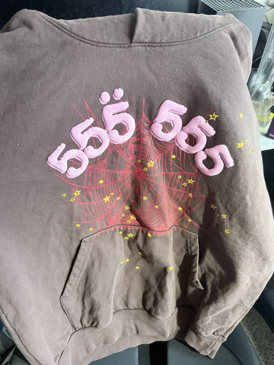 Sp5der 555 Angel Number Brown Hoodie Size L | eBay