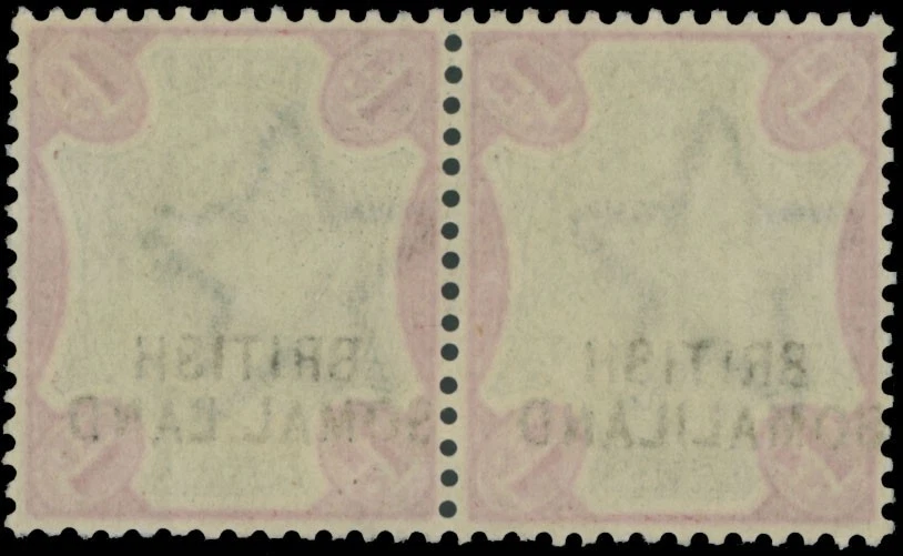 1903 BRITISH SOMAL.LAND OVERPRINT VARIETY ON 1R, HORIZ PAIR, NH SC.#16, e - Image 2 of 2