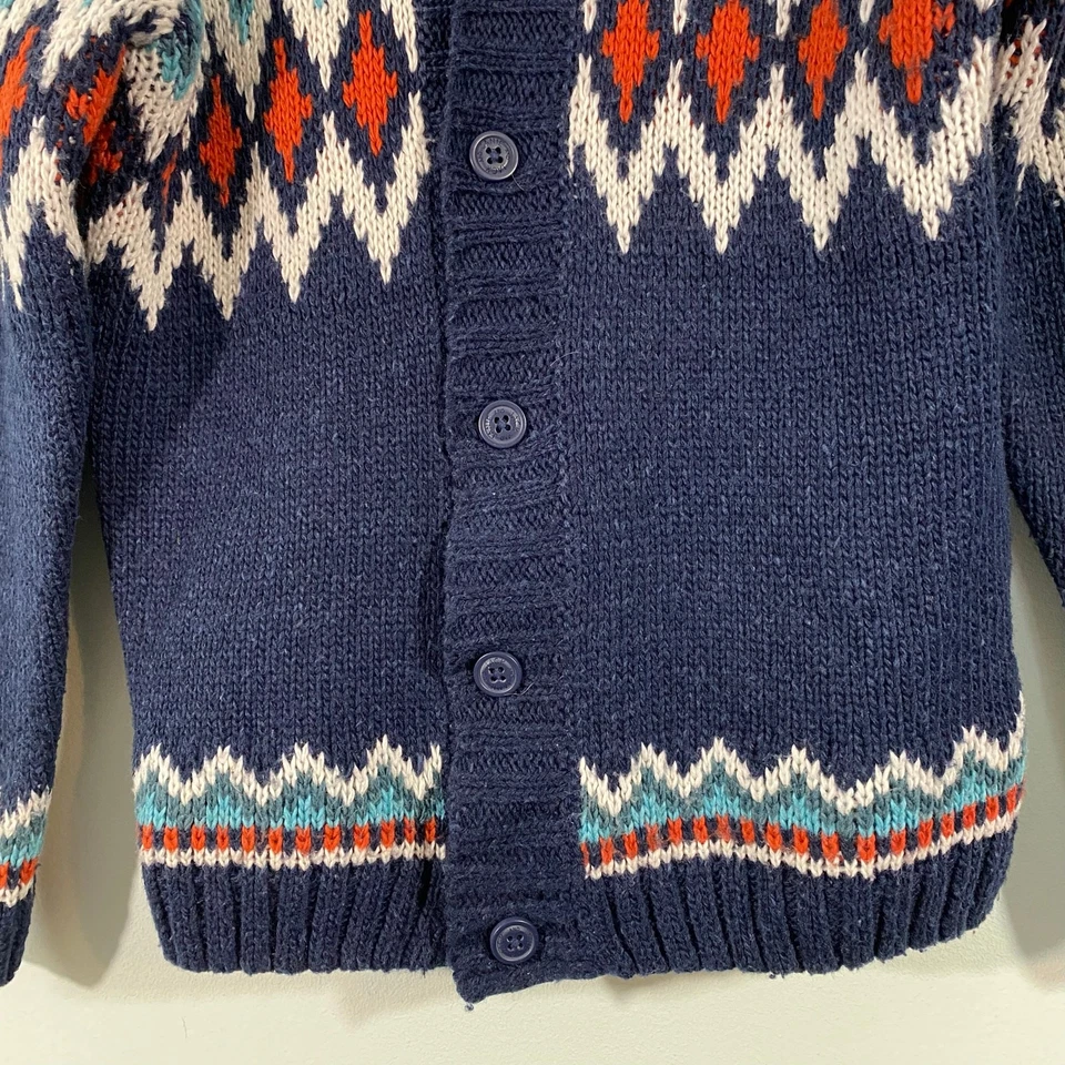 Janie & Jack Boy's Multicolor Fair Isle Button Up Cardigan Size 5 - Image 3 of 4