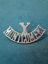 MONTGOMERYSHIRE YEOMANRY SHOULDER TITLE BADGE IN BRASS ON LUGS ORIGINAL