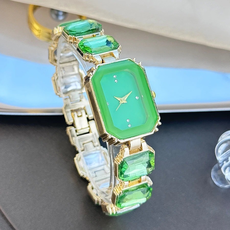 Women Rhinestone Chain Watch Rectangular Dial Fashion Quartz Wristwatch Gift